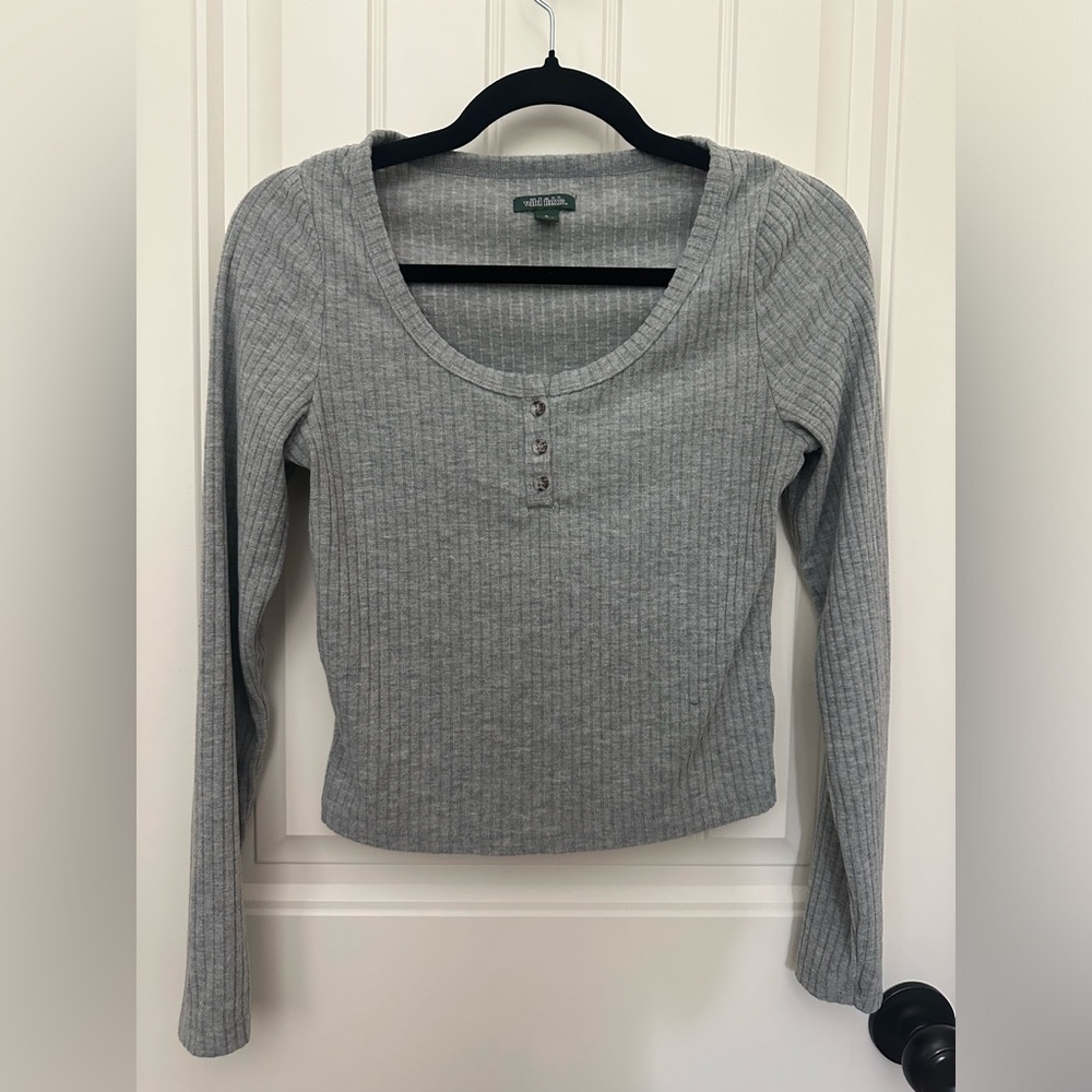 Wild Fable Ribbed Henley Longsleeve Crop Top